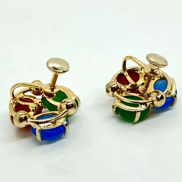 Vintage GLASS SCARAB Earrings Egyptian Revival Gold Tone Screwback - Picture 11 of 13